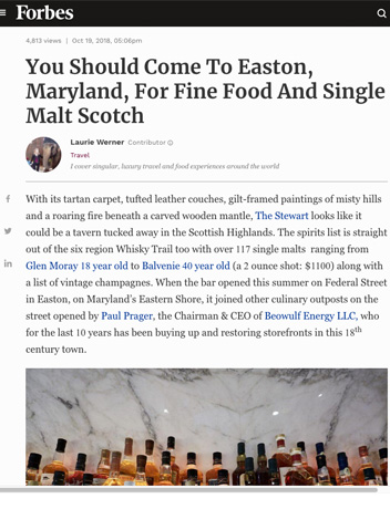 Bluepoint Hospitality in Forbes: You Should Come To Easton, Maryland, For Fine Food And Single Malt Scotch 